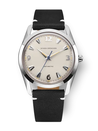 Relógio Nivada Grenchen prata para homens com pulseira de couro Antarctic 35001M15 35MM
