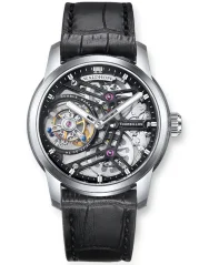 Stříbrné pánské hodinky Waldhoff s koženým páskem Quantum Ti Obsidian Black 49,8MM Automatic