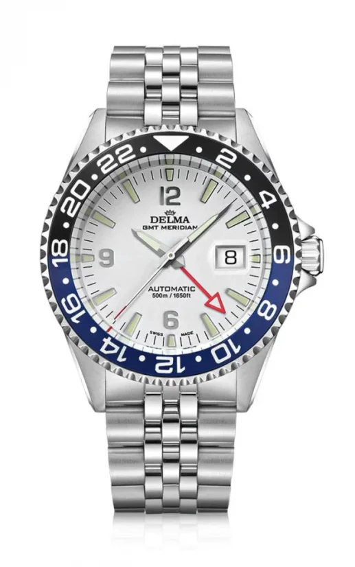 Men's silver Delma Watch with steel strap Santiago GMT Meridian