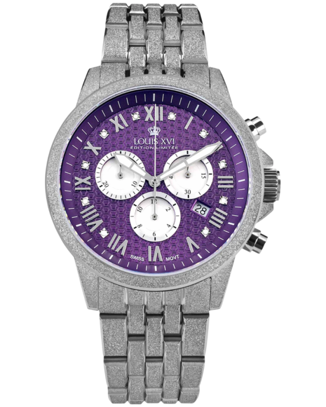 Men's silver Louis XVI watch with steel strap Frosted Aramis 2.0 With Diamonds - 3624 Silver 43MM