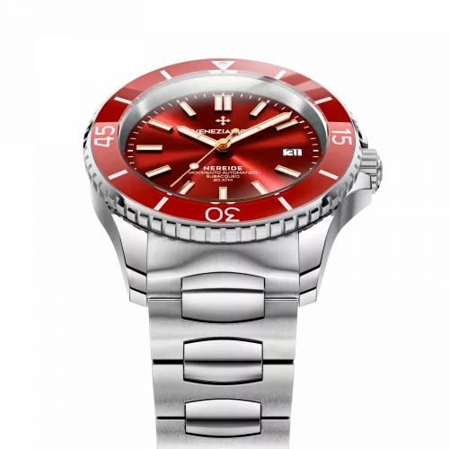 Relógio masculino de prata Venezianico com bracelete de aço Nereide 3321503C Red 42MM Automatic