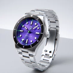 Stříbrné pánské hodinky Henryarcher Watches s ocelovým páskem Nordsø - Cosmic Purple Trinity Grey 40MM Automatic
