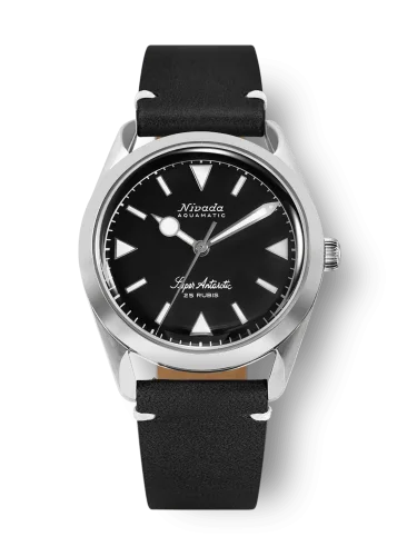 Strieborné pánske hodinky Nivada Grenchen s koženým opaskom Super Antarctic 32025A15 38MM Automatic