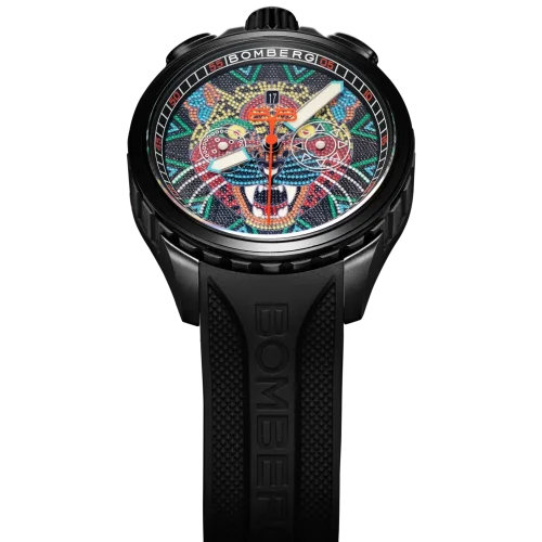 Reloj Bomberg Watches negro con banda de goma JAGUAR HUICHOL 45MM