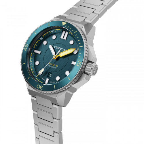 Strieborné pánske hodinky Circula Watches s ocelovým pásikom DiveSport Titan - Petrol / Petrol Aluminium 42MM Automatic