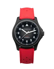 Montre Momentum Watches pour hommes en noir avec élastique Atlas Automatic Black-Ion - Red Tropic Rubber 38MM Automatic