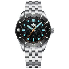 Relógio Phoibos Watches de prata para homem com pulseira de aço Wave Master 200M - PY053CN No Date Automatic 39.5MM