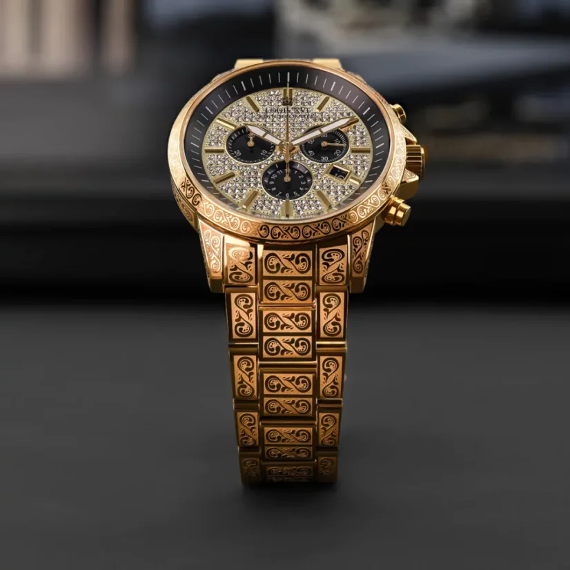 Louis XVI geel herenhorloge met stalen band Palais Royale 1087 - Gold 43MM