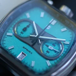 Men's silver Straton Watch with leather strap Cuffbuster Sprint Turquoise 37,5MM