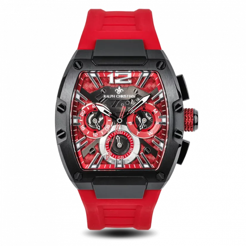 Men's black Ralph Christian watch with a rubber band The Intrepid Sport - Racing Red 42,5MM