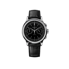 Men's silver Corniche watch with leather strap Chronograph Steel with Black dial 39MM