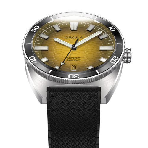 Stříbrné pánské hodinky Circula s gumovým páskem AquaSport II - Gelb 40MM Automatic