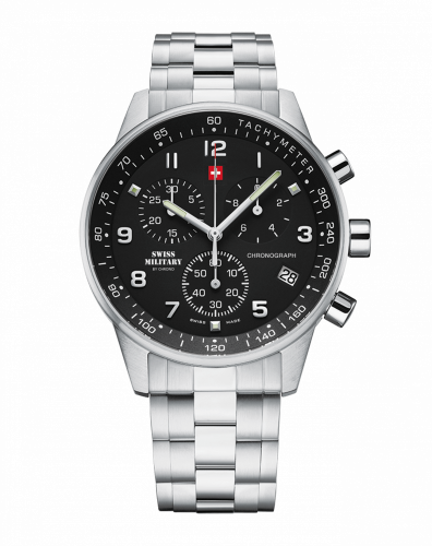 Stříbrné pánské hodinky Swiss Military Hanowa s ocelovým páskem Chronograph SM34012.01 41MM