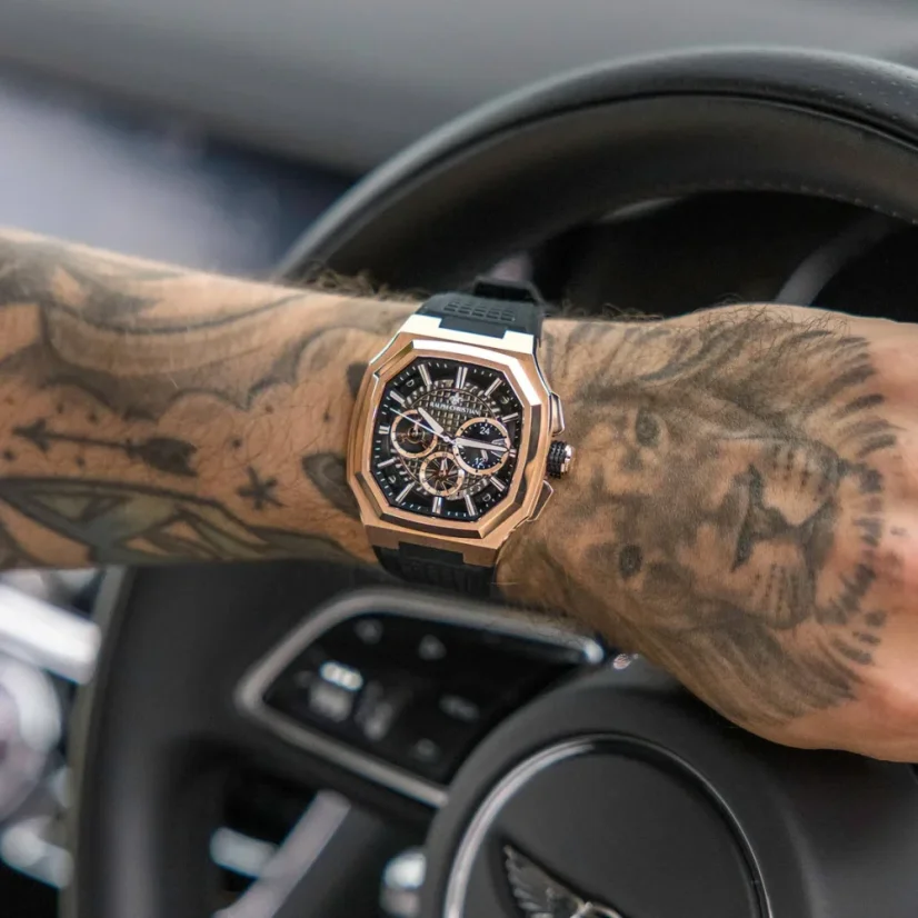Zlaté pánské hodinky Ralph Christian s gumovým páskem The Equinox Chrono - Royal Dusk 47MM