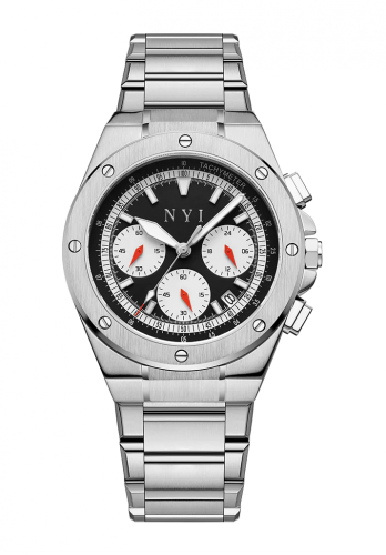 Strieborné pánske hodinky NYI Watches s oceľovým pásikom Malcom - Silver 41MM