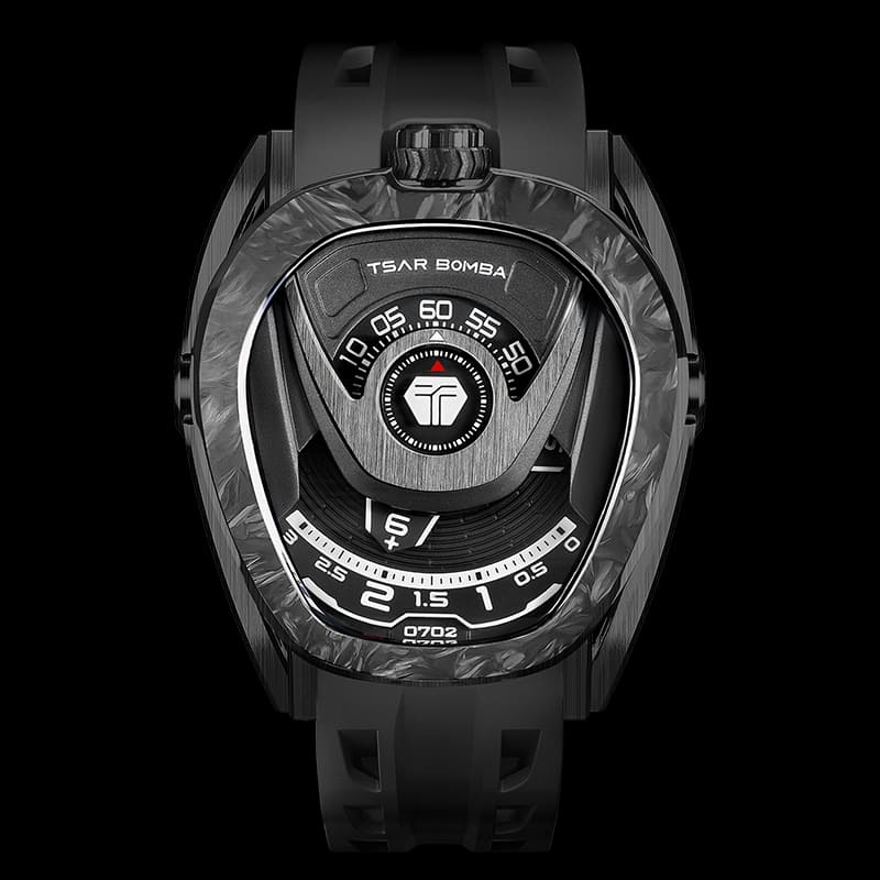 Men's black Tsar Bomba Watch with a rubber band TB8213 - All Black Automatic 44MM