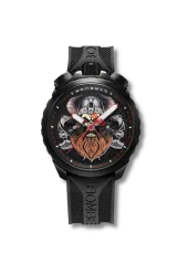 Čierne pánske hodinky Bomberg Watches s gumovým pásikom VIKING Red 45MM