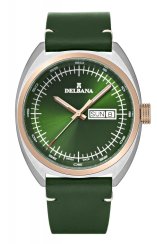 Herenhorloge in zilverkleur van Delbana Watches met leren band Locarno Silver Gold / Green 41,5MM