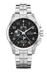 Męski srebrny zegarek Delma Watches ze stalowym paskiem Klondike Moonphase Silver / Black 44MM Automatic