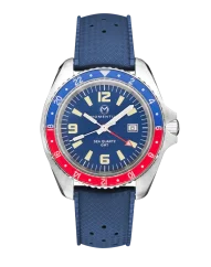 Men's silver Momentum Watch with rubber strap Sea Quartz GMT Pepsi - Blue Tropic FKM Rubber 42MM