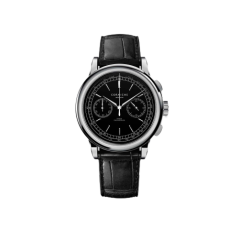 Men's silver Corniche watch with leather strap Chronograph Steel with Black dial 39MM