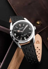 Men's silver Nivada Grenchen watch with steel strap Super Antarctic 32032A04 3.6.9 Black 38MM Automatic