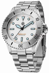 Montre NTH Watches pour homme en argent avec bracelet en acier Barracuda No Date - Polar White Automatic 40MM
