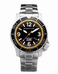 Zilverkleurig herenhorloge van Momentum Watches met stalen riem band Torpedo Blast Eclipse Solar Yellow 44MM
