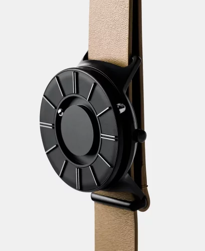 Czarny zegarek męski Eone ze skórzanym paskiem Bradley Apex Leather Sand - Black 40MM