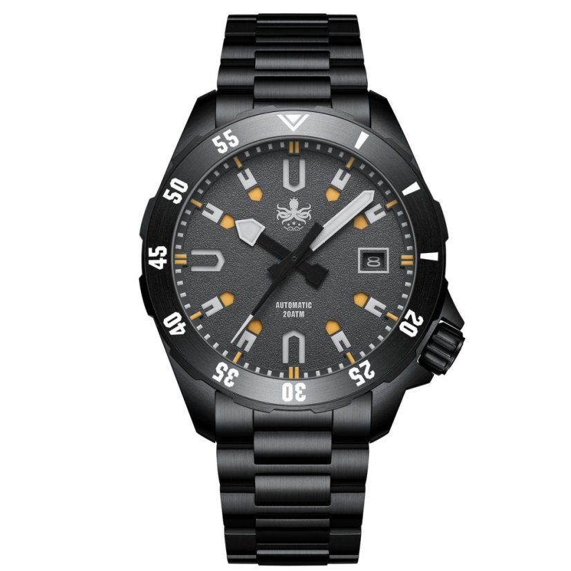 Černé pánské hodinky Phoibos Watches s ocelovým páskem Apollo PY056DX - Automatic 39MM