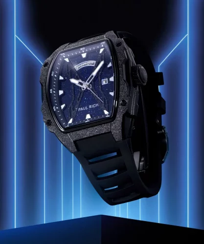 Paul Rich Watch zwart herenhorloge met rubberen band Frosted Astro Day & Date Lunar - Black 42,5MM