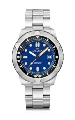 Zilverkleurig herenhorloge van Delma Watches met stalen riem band Quattro Silver / Blue 44MM Automatic