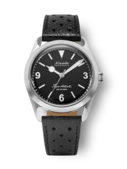 Stříbrné pánské hodinky Nivada Grenchen s koženým páskem Super Antarctic 3.6.9 Black No Vintage Effect 32039A10 38MM Automatic