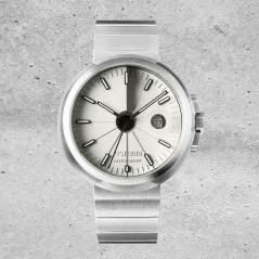 Męski srebrny zegarek 22Designstudio Watches ze stalowym paskiem Concrete Sport Leed Gray 45MM Automatic