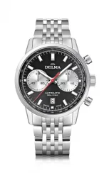 Męski srebrny zegarek Delma Watches ze stalowym paskiem Continental Silver / Black 42MM Automatic