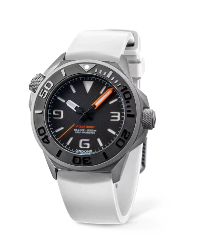 Herrenuhr aus Silber Undone Watches mit Gummiband Aquadeep - Signal White 43MM Automatic
