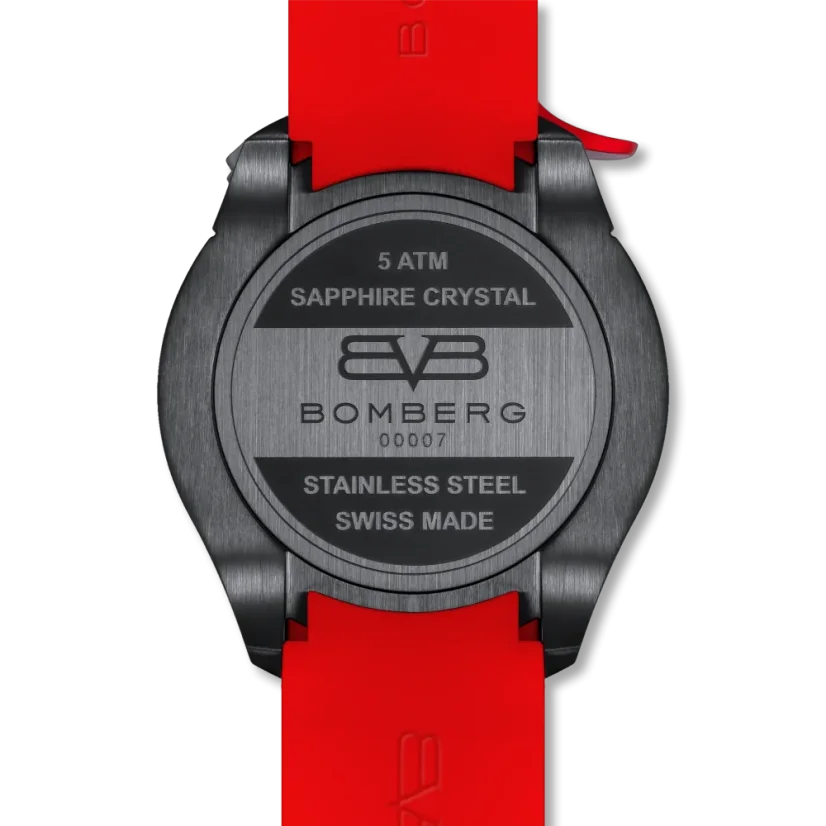 Schwarze Herrenuhr Bomberg Watches mit Gummiband Racing MONZA 45MM