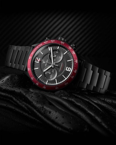 Reloj Vincero de hombre negro con correa de acero The Apex Matte Black/Crimson 42MM
