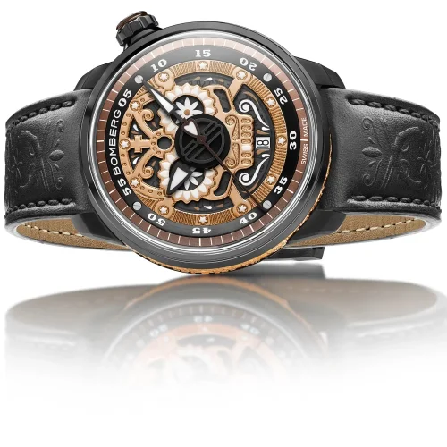 Orologio da uomo Bomberg Watches colore nero con cinturino in pelle BB-01 AUTOMATIC MARIACHI SKULL 43MM Automatic