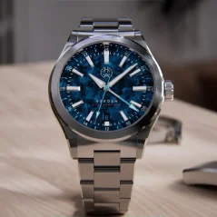 Relógio Henryarcher Watches de prata para homem com pulseira de aço Verden GMT - Artemis Blue Titanium 39MM Automatic