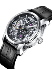 Stříbrné pánské hodinky Waldhoff s koženým páskem Quantum Ti Obsidian Black 49,8MM Automatic