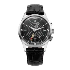 Stříbrné pánské hodinky Vulcain s koženým páskem Nautical Heritage Black White Luminova Steel Triple Caseback - Black Calf Skin Leather Alligator Printed 42MM Automatic