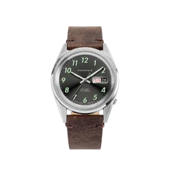 Relógio Praesidus prata para homens com pulseira de couro Rec Spec - OG Sunray Brown Leather 38MM Automatic