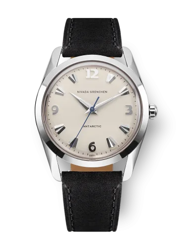 Relógio Nivada Grenchen prata para homens com pulseira de couro Antarctic 35004M17 35MM