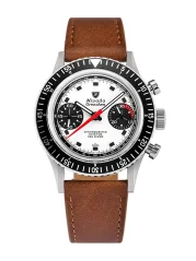 Men's silver Nivada Grenchen watch with leather strap Closed Caseback Chronomaster Paul Newman Inter.Bezel 86054M16LC 38MM