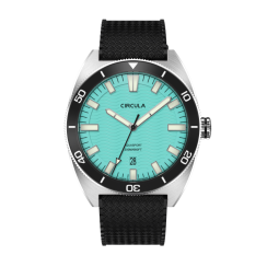 Strieborné pánske hodinky Circula Watches s gumovým pásikom AquaSport II Türkis - Blue 40MM Automatic
