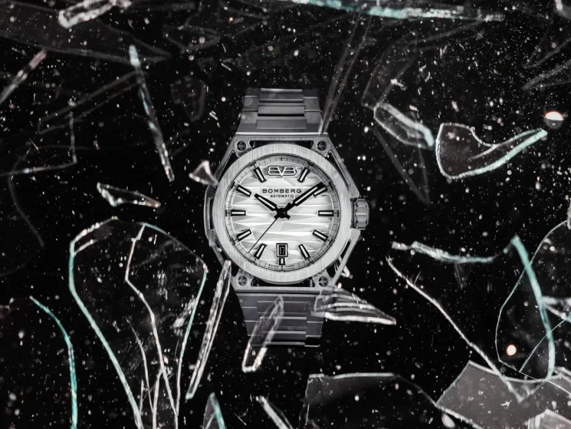 Men's silver Bomberg Watch with steel strap EDGE WHITE 43MM Automatic
