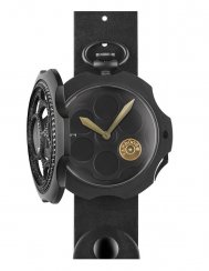 Čierne pánske hodinky Mondia s koženým opaskom One Shot Dirty Black ZIRCONIA 48MM
