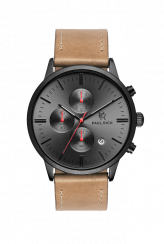 Reloj para hombre Paul Rich negro con correa de cuero genuino Viper - Leather