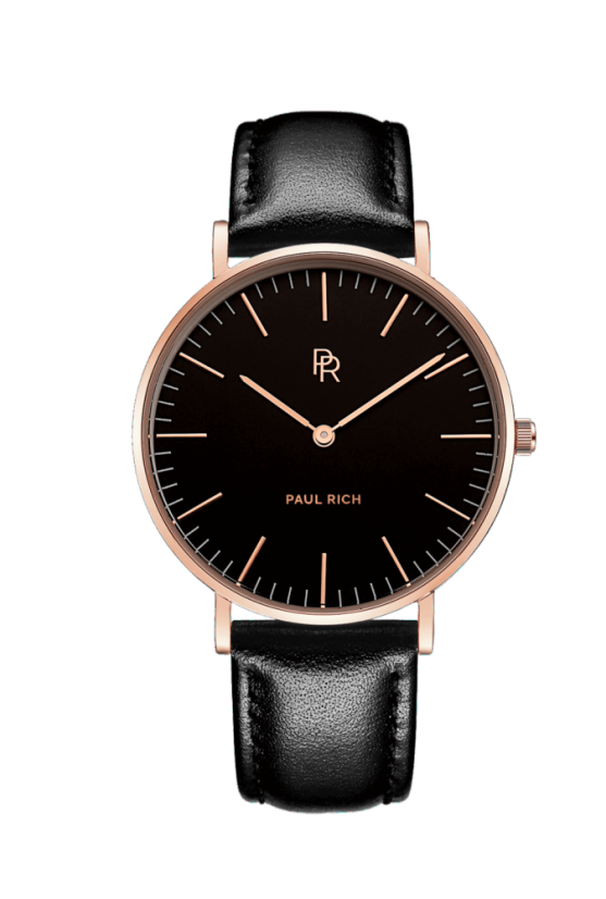 Reloj dorado para mujer Paul Rich con correa de cuero genuino Monaco Black Gold - Black Leather